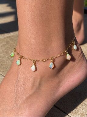 Ethiopian Opal Dangle Anklet | Handmade 14k Gold filled